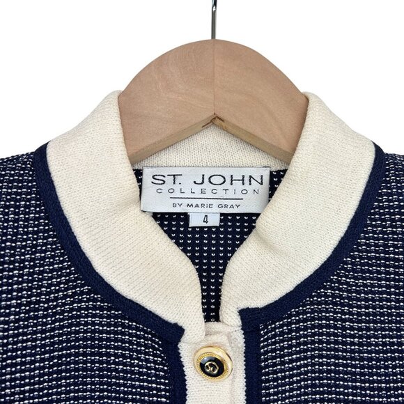 Vintage St. John Collection Suit Blue/White Long Sleeve Top & Skirt Size 4 & 6 - Picture 4 of 16